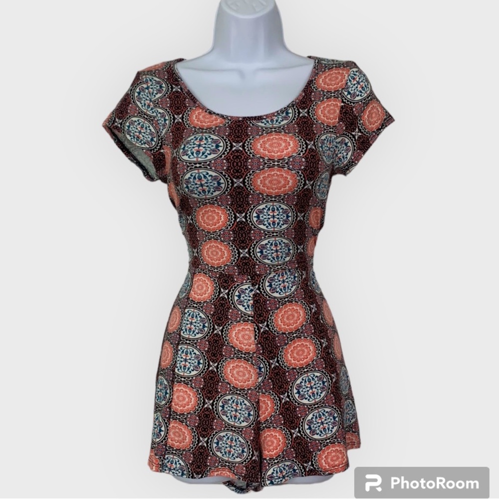 Geometric Patterned Romper Multicolor Colorful Cotton Boho One Piece Size Large